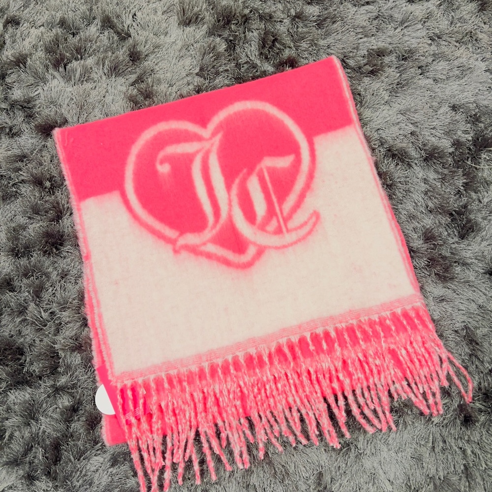 Juicy Couture Pink and White Heart Blanket Scarf